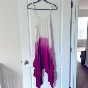 Anna & Ava Magenta and White Asymmetrical Hem Ruffle Dress